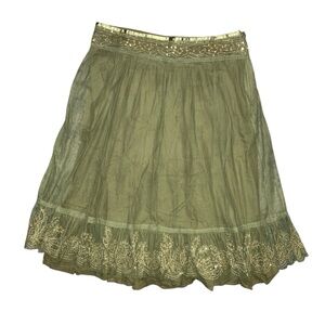 H&M gypsy green gold sequin skirt size 8 layered
